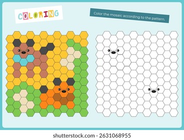 Cute animals activities for kids. Copy the picture in mosaic – dogs. Logic games for children. Coloring page for activity book. Vector illustration. Flash card.