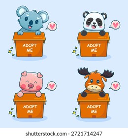 Niedliche Tiere in Adoptionsboxzeichen