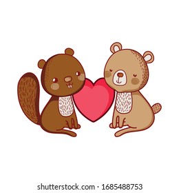 süße Tiere, bezaubernde Bären und Eichhörnchen lieben Vektorillustration