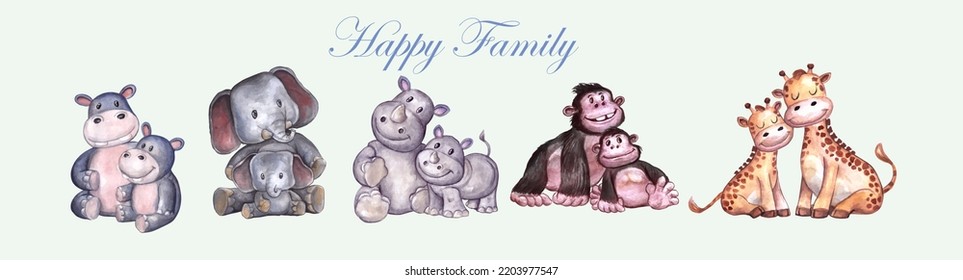 cute animals from Africa happy big family, suitable for printing on clothes and more