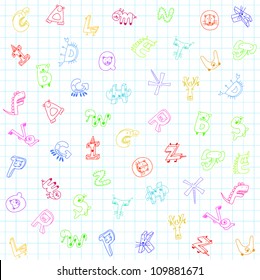 Cute animals alphabet background for children