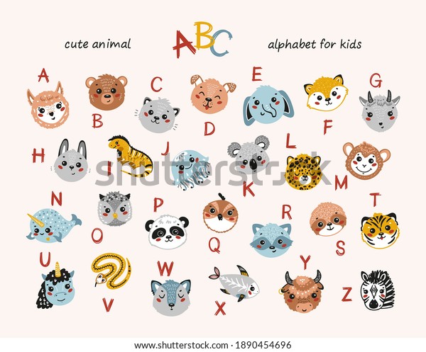 Cute Animals Alphabet Children Cartoon English Stock Vector (Royalty ...