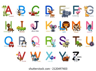 Cute Animals alphabet for kids education introduction lesson