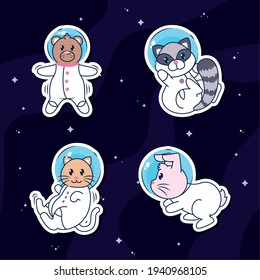 cute animals astronauts collection set