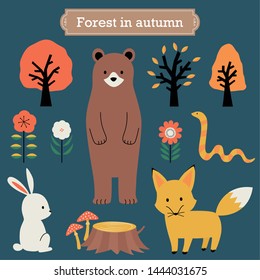 cute animals in autumn forest