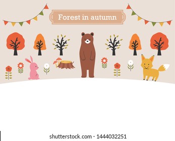 cute animals with autumn forest