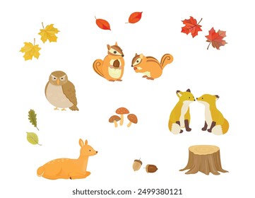 Cute animals in Autumn illustration.
