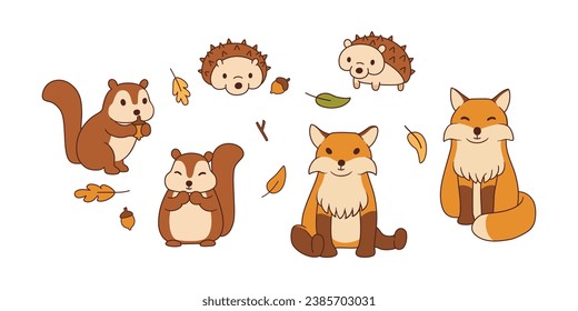 cute animals and autumn leaves collection.
fox, porcupine, chipmunk