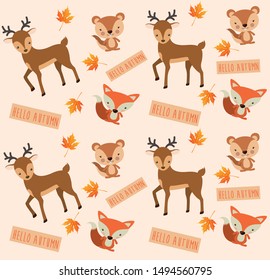 Cute animals autumn sweet pattern vector