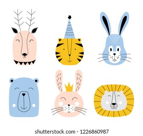 Cute animals. Baby card design. Vector illustration.