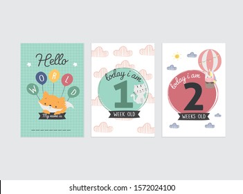 Cute animals in baby milestone card. Capture your precious moment with this cute card design. 