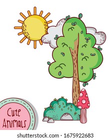 lindos animales, arbusto de árbol de insignia, imagen vectorial