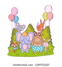 cute animals with balloons helium in the landscape