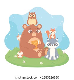 cute animals bear owl raccoon hamster squirrel cartoon vector illustration