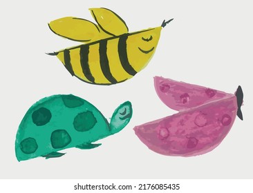 lindos animales abeja mariposa tortuga vectorial ilustración estilizada