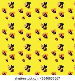 cute animals, cute bee, cartoon bee, flying   pattern, bumblebee, seamless pattern, vector pattern, children design, yellow background, nature insect, textile design, animal pattern, texture design,  