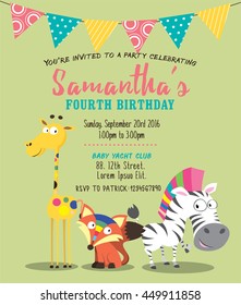 Cute Animals & Birthday Party Invitation Card Template