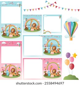 Cute Animals Birthday Party Social Media E-invitation Template