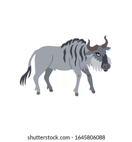 Cute animals - blue wildebeest. Illustrations for children. Baby Shower card. Cartoon character buffalo isolated on white background. African animal wildlife