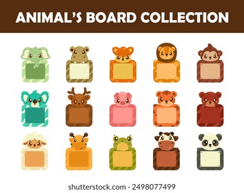 Cute animals board with flat stlyed vector illustration set