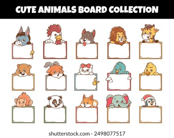 Cute animals board set vector illustration