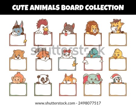 Cute animals board set vector illustration