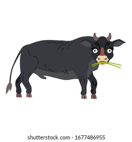 Cute animals - bull. Illustrations for children. Baby Shower card. Cartoon domestic character isolated on white background. Farm wildlife