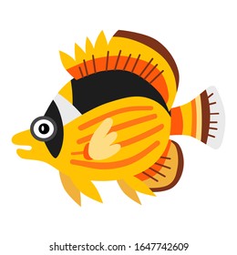 Cute animals - butterfly fish. Illustrations for children. Baby Shower card. Cartoon character tropical fish isolated on white background. Coral reef underwater animal wildlife