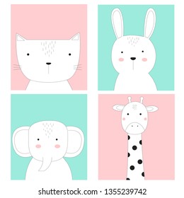 Cute animals card vector