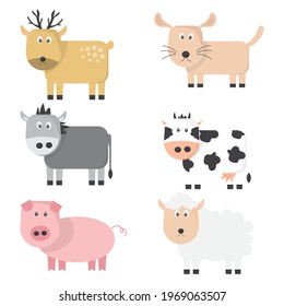 Cute animals cartoon. Animal set. Vector illustration.