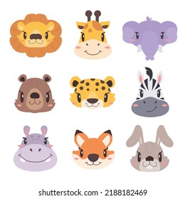 Animales bonitos. avatar de caricatura. Conjunto de animales divertidos.