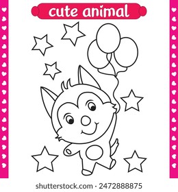  cute animals and cartoon character Coloring page outline for kids