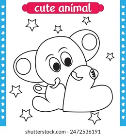 cute animals and cartoon character  elephant Coloring page outline for kids