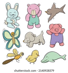 cute animals cartoon for coloring book with copy space
