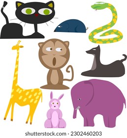 Cute animals cartoon dolls flat illustration for vector design