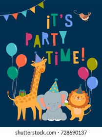 Cute animals cartoon illustration for party invitation card