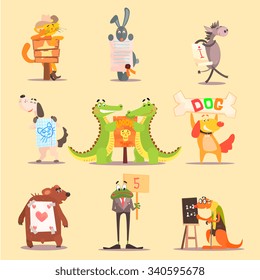 Cute Animals Cartoon Illustrator Flat Design Set