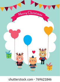 cute animals cartoon merry christmas greeting