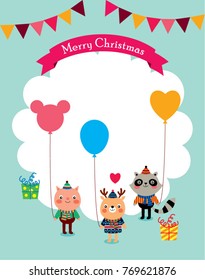 cute animals cartoon merry christmas greeting