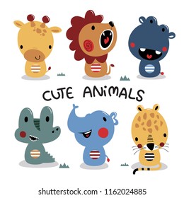 Cute animals cartoon on isolated background illustration vector.
