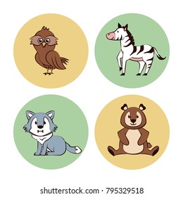 Cute animals cartoon round icons