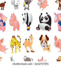 Cute animals cartoon seamles pattern