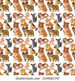 Cute animals cartoon seamless background illustration
