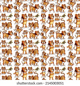 Cute animals cartoon seamless background illustration