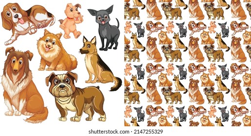 Cute animals cartoon seamless background illustration