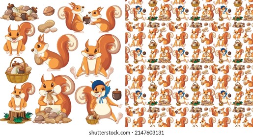 Cute animals cartoon seamless background illustration