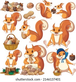 Cute animals cartoon set on white background illustration