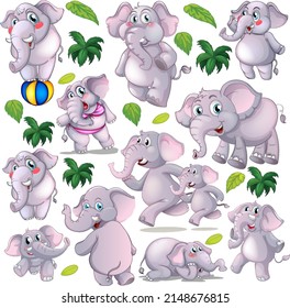 Cute animals cartoon set on white background illustration