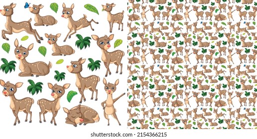 Cute animals cartoon set on white background illustration