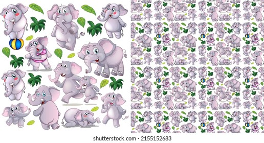 Cute animals cartoon set on white background illustration